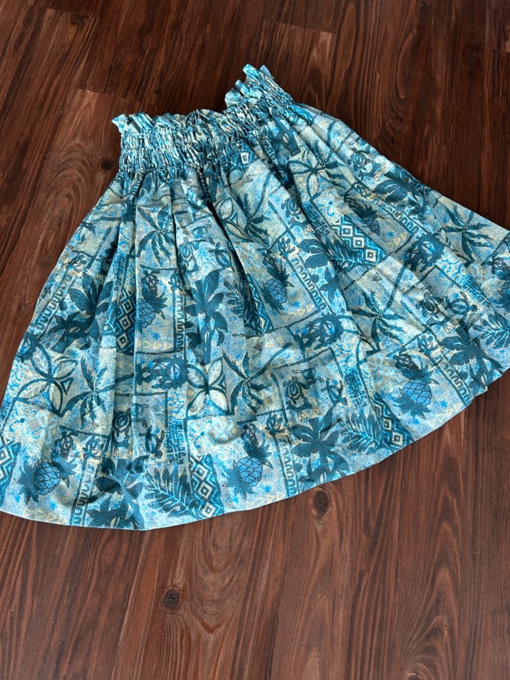 Hawaiian Hula Pau skirt Blue Tropical Print Elastic Waist Skirt